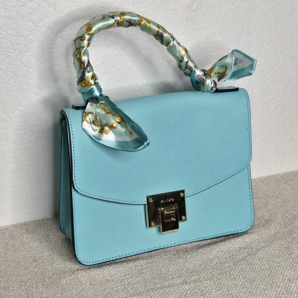 ALDO Bellarinaa Light Blue Crossbody Satchel Bag Scarf Wrapped Top Handle New